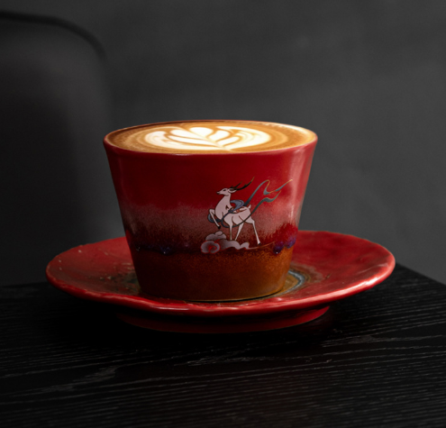 Palace Red Dunhuang Nine-Colored Deer Coffee Mug & Saucer – Creative Latte Cup