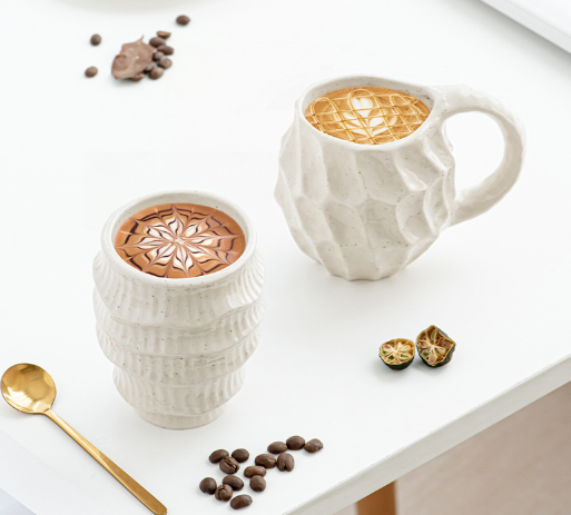 Vintage Japanese Rustic Ceramic Coffee Mug & Saucer – Home Breakfast Set