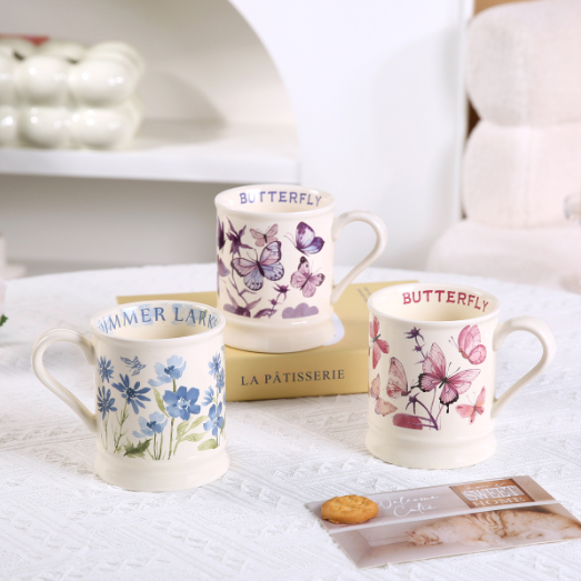 Vintage French Floral Ceramic Coffee Mug – Elegant Breakfast Cup, Aesthetic Gift for Friends