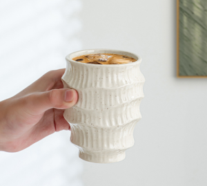 Vintage Japanese Rustic Ceramic Coffee Mug & Saucer – Home Breakfast Set