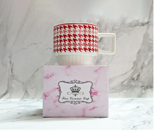 Houndstooth Stackable Ceramic Coffee Mugs, Aesthetic Couple Mug Set