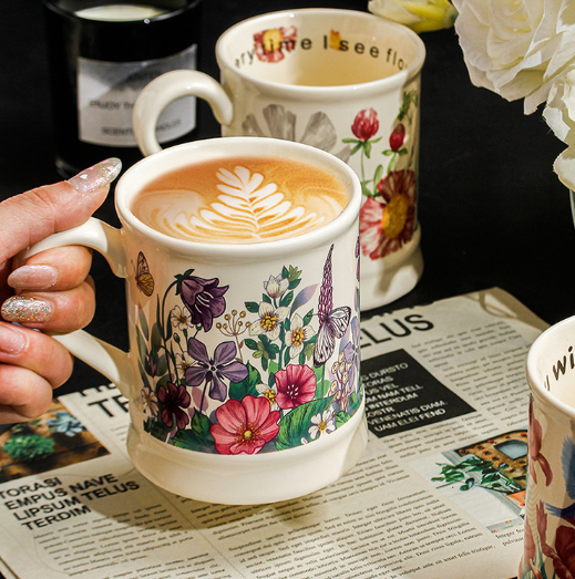 Aesthetic Floral Ceramic Mug – Unique Design Coffee Cup
