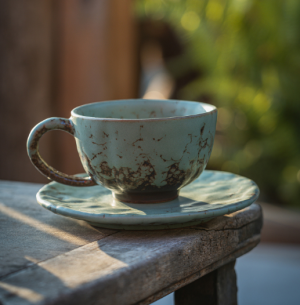 Moss Glaze Kiln-Fired Coffee Mug & Saucer – Vintage Latte Cup for Afternoon Tea