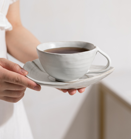 Creamy White Pink Imprint Coffee Mug – Minimalist Latte Cup