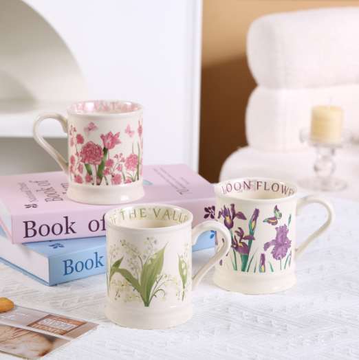 Vintage French Floral Ceramic Coffee Mug – Elegant Breakfast Cup, Aesthetic Gift for Friends