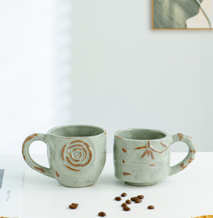 Japanese Wabi-Sabi Ceramic Latte Cup & Saucer Set